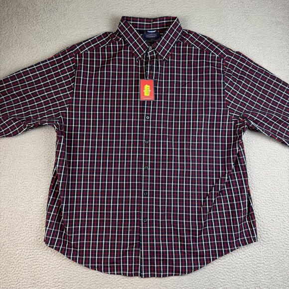 Roundtree & Yorke Shirt Mens 2XL Red Blue White Plaid Button Down Cotton Casual - Picture 4 of 8